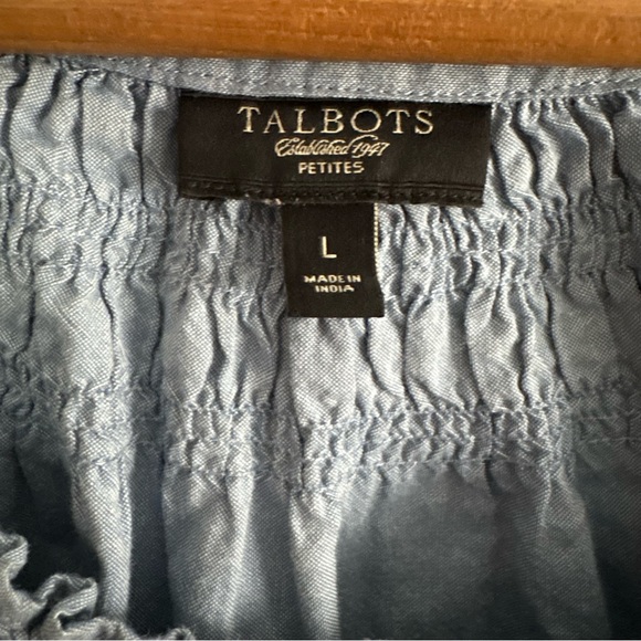 Talbots Large Blue Chambray Smocked Top Boho Cottagecore Fairy Peasant Prairie - Picture 14 of 14